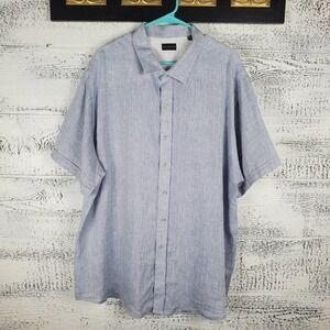 Rochester Button Front Collared Short Sleeves Linen Blue Top Sz 2XL